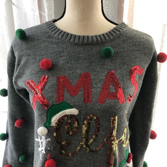 🎄  Kismet Grey Christmas sweater Xmas #Selfie SZ S - Picture 1 of 9
